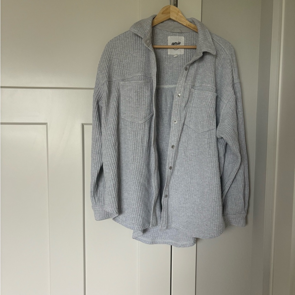 Aerie Light Gray Waffle Knit Shirt